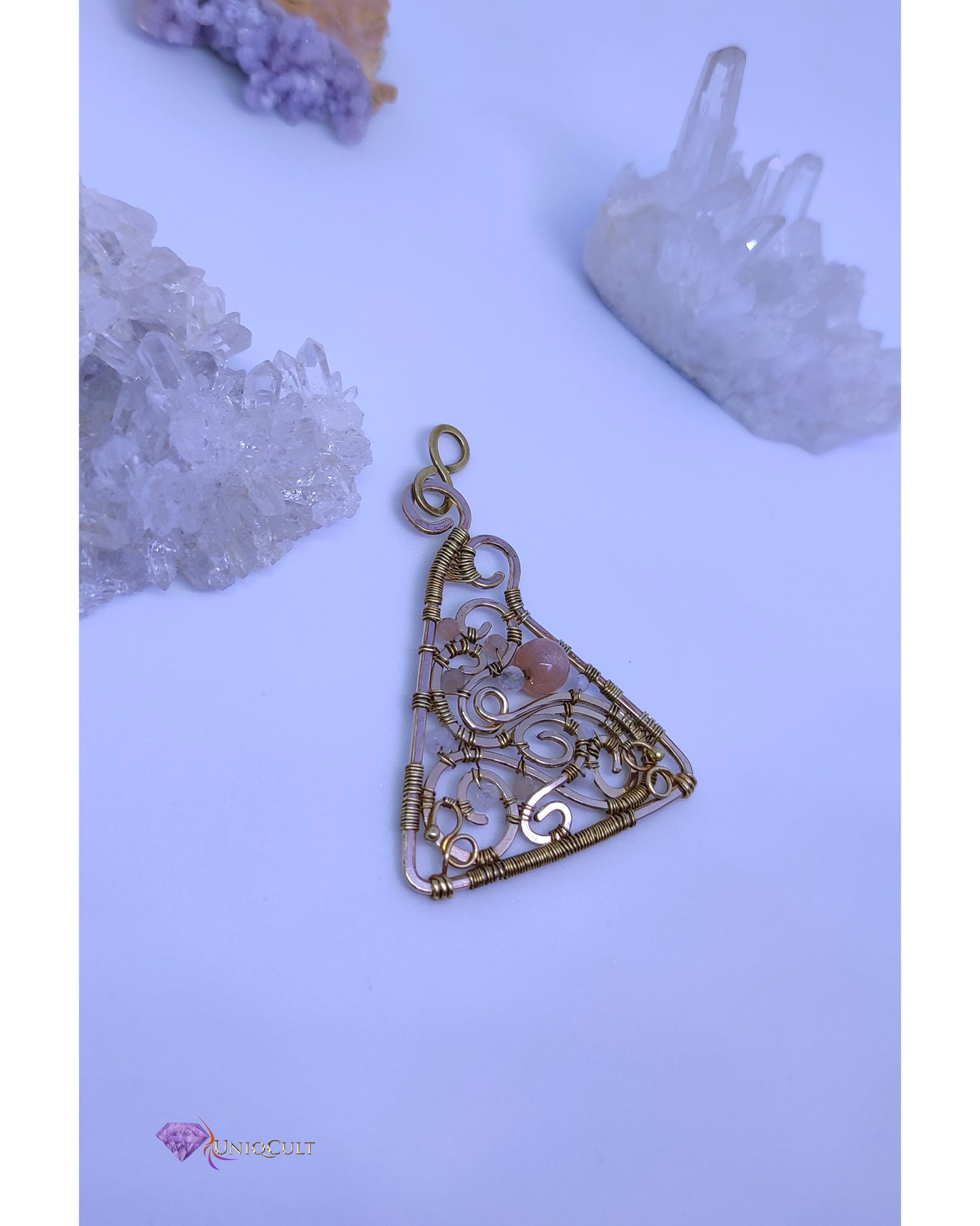 Feminine Handmade Filigree Inspired Wire Pendant with Moonstone beads