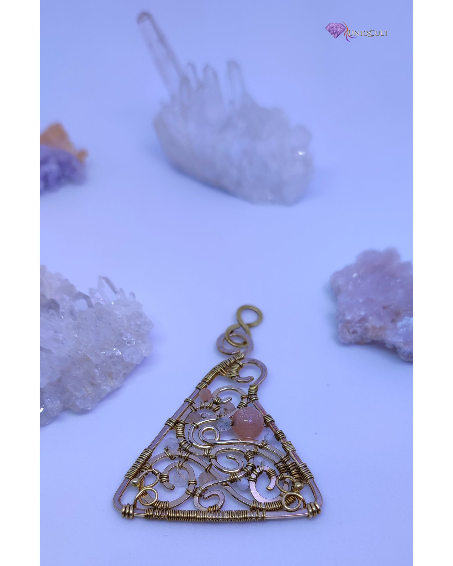 Feminine Handmade Filigree Inspired Wire Pendant with Moonstone beads