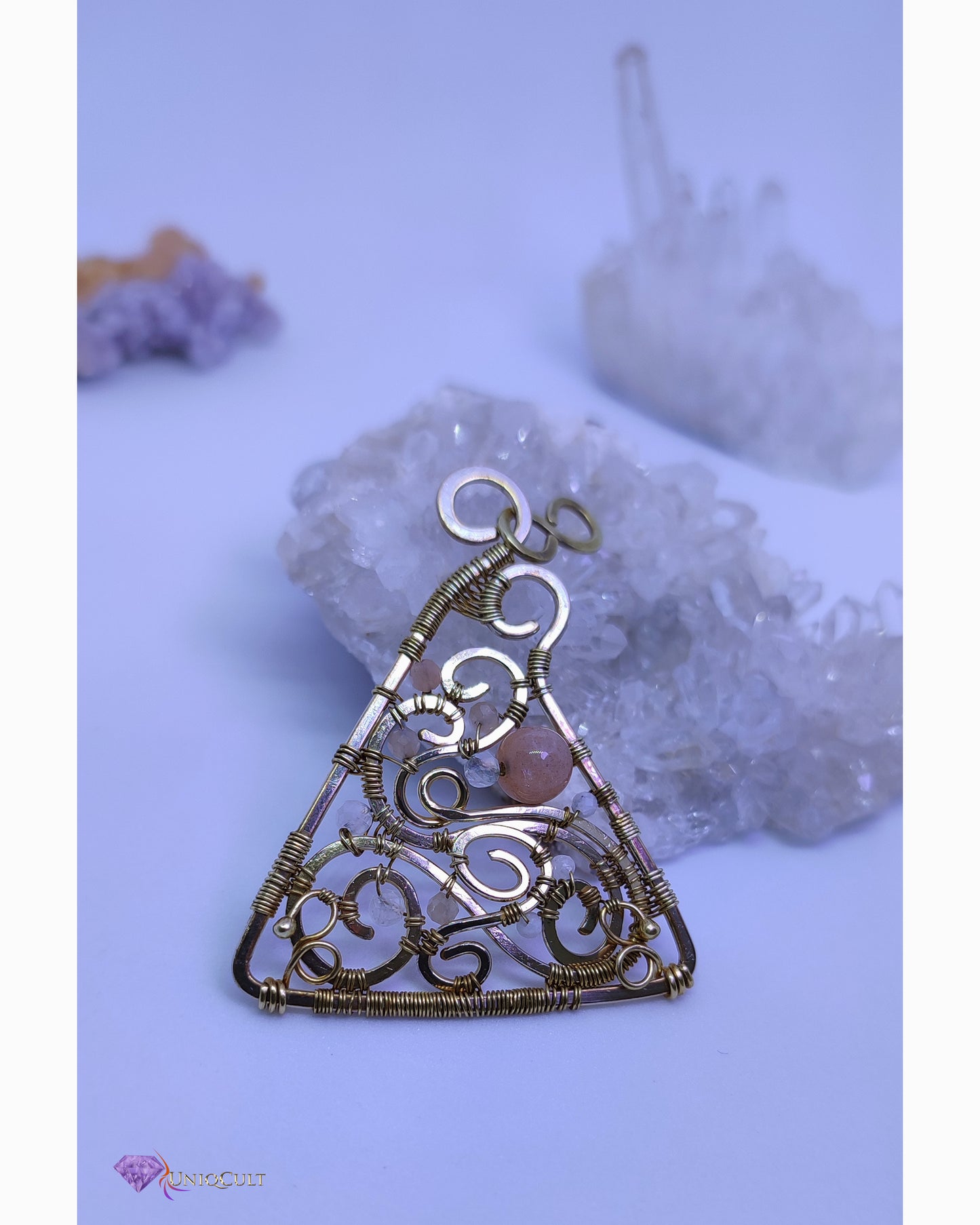 Feminine Handmade Filigree Inspired Wire Pendant with Moonstone beads