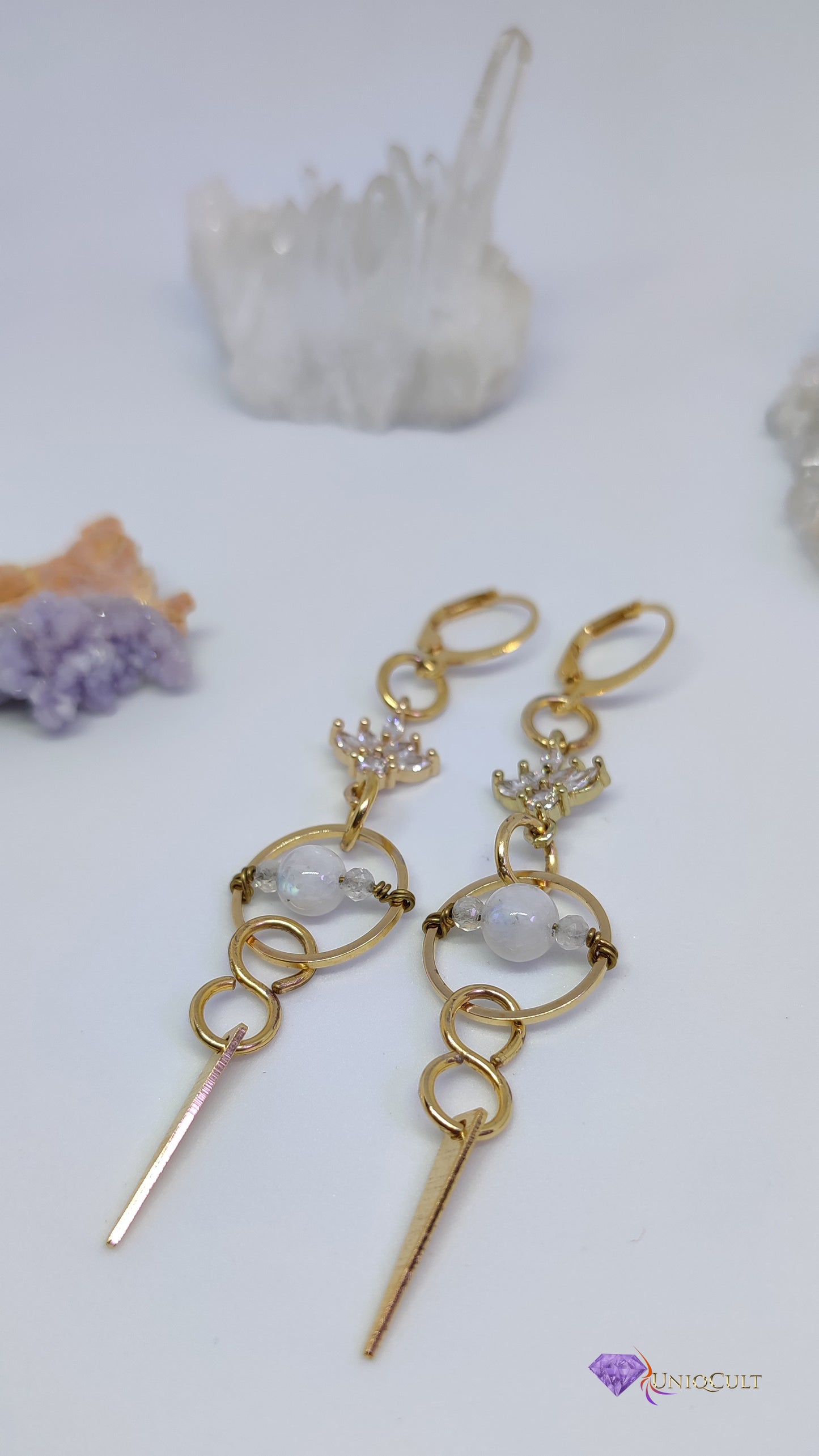 Simple Elegant Handmade Brass Moonstone Earrings