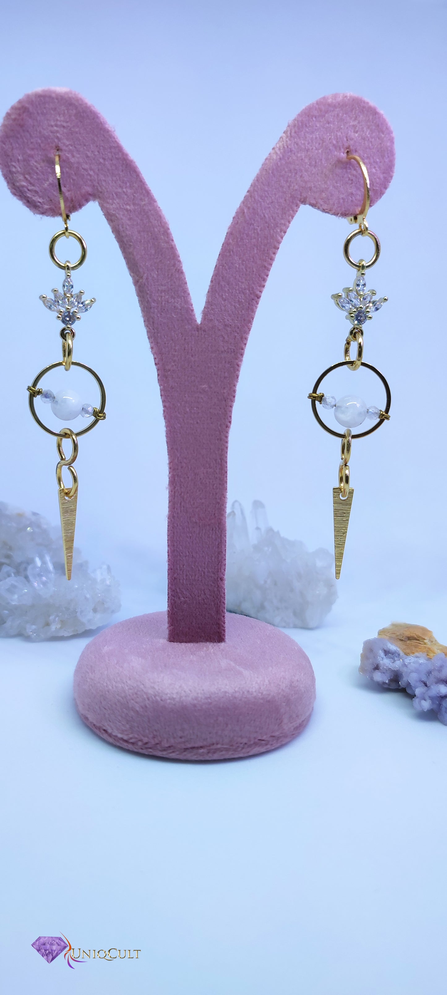 Simple Elegant Handmade Brass Moonstone Earrings