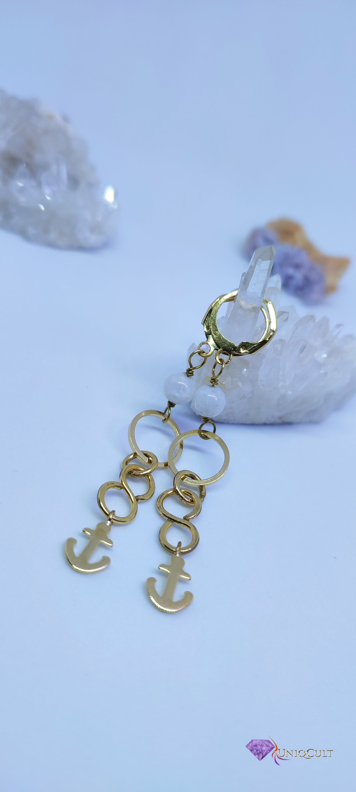 Delicate Anchor Moonstone Earrings