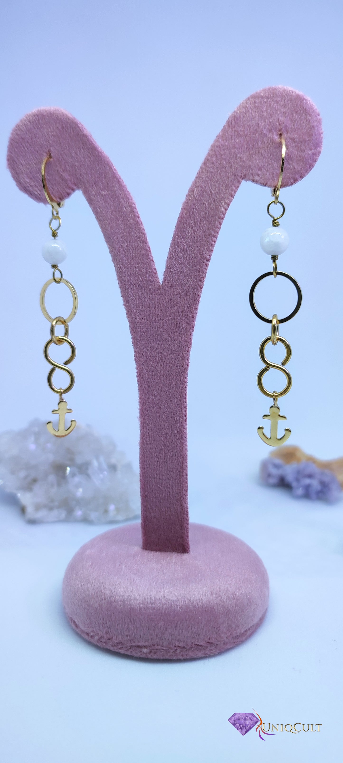 Delicate Anchor Moonstone Earrings