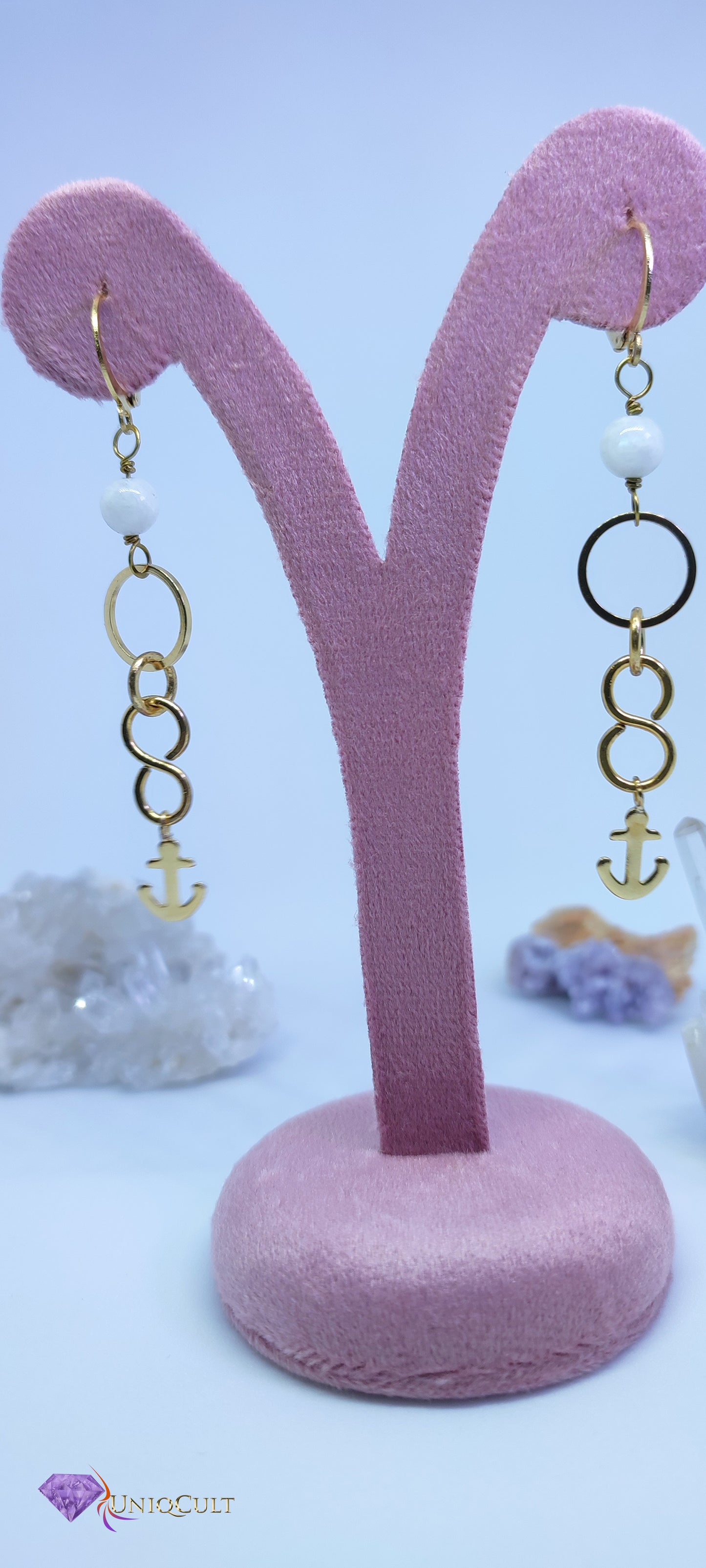 Delicate Anchor Moonstone Earrings