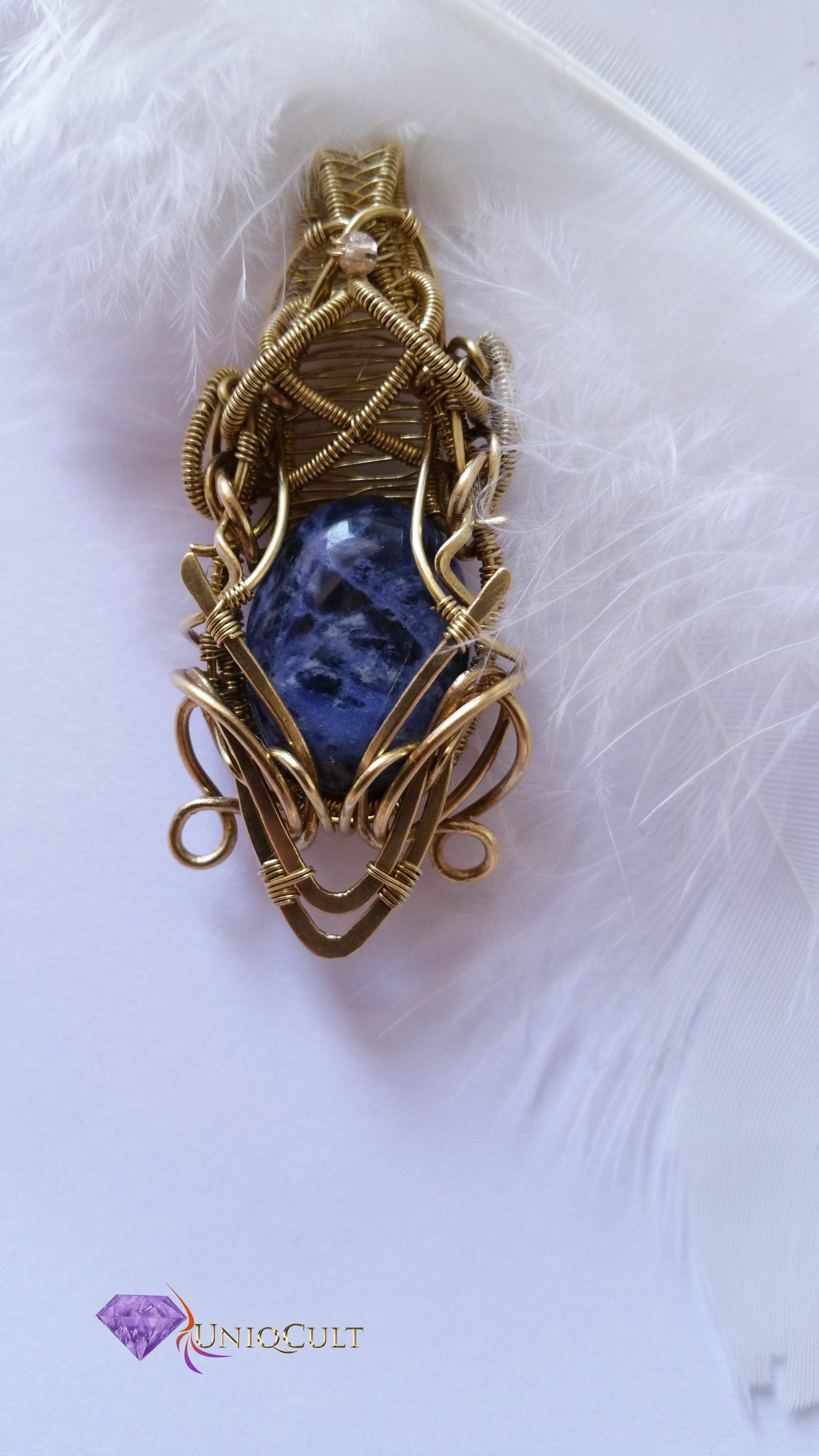 Handmade Elven Fantasy Inspired Brass Wire Wrapped Sodalite Pendant