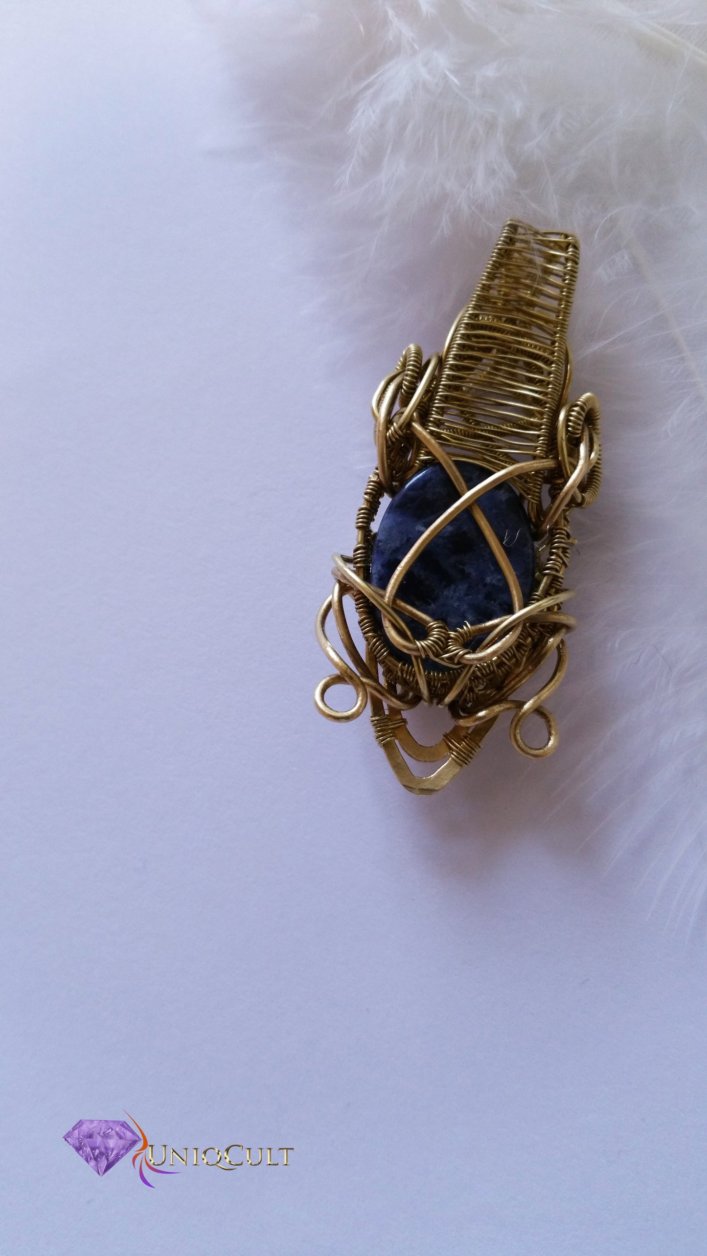 Handmade Elven Fantasy Inspired Brass Wire Wrapped Sodalite Pendant