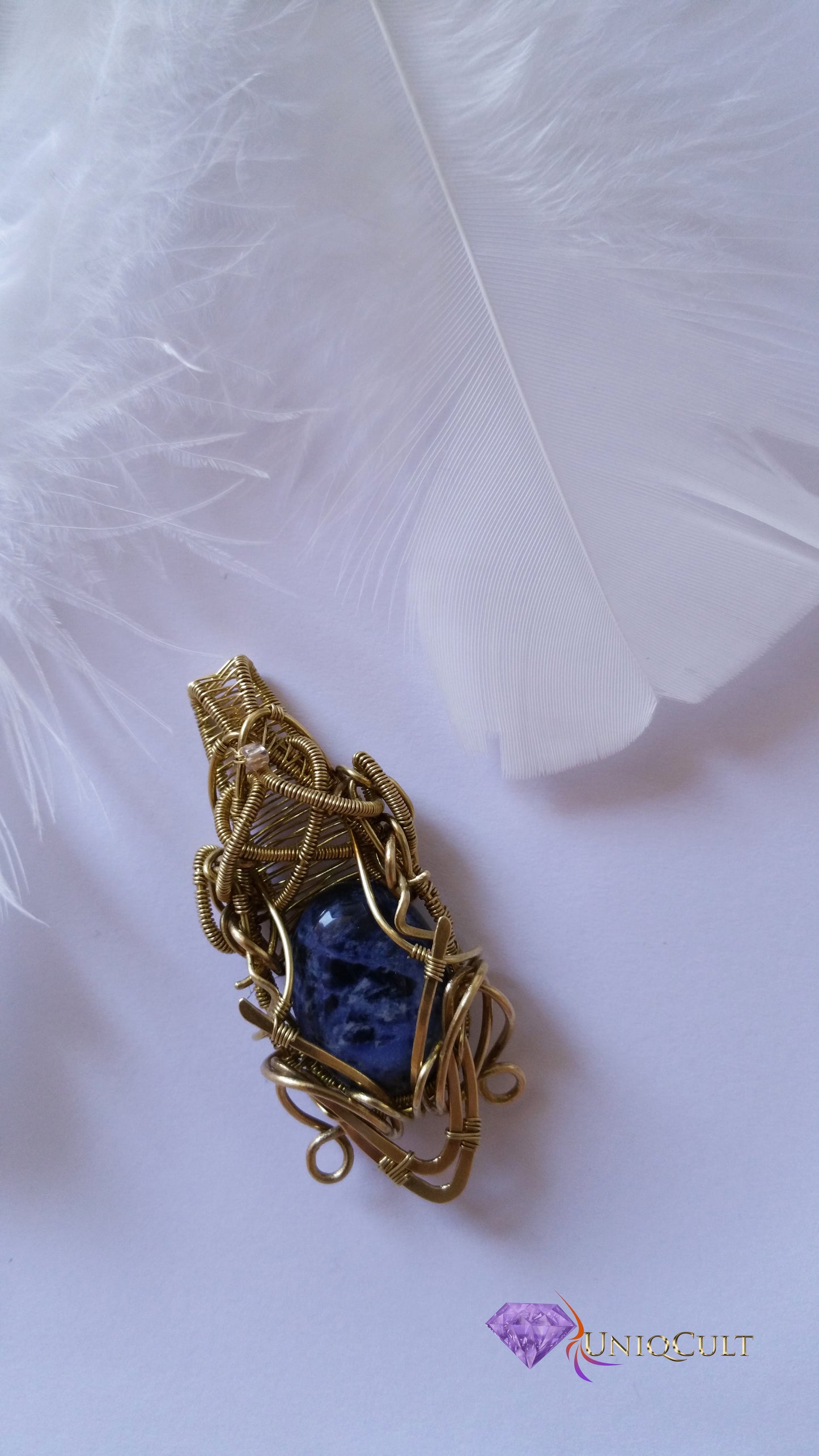 Handmade Elven Fantasy Inspired Brass Wire Wrapped Sodalite Pendant