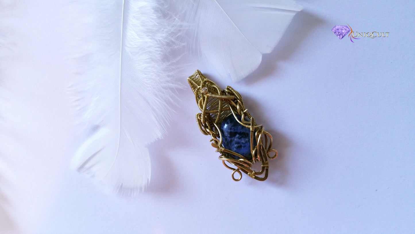 Handmade Elven Fantasy Inspired Brass Wire Wrapped Sodalite Pendant