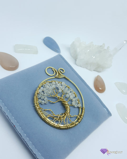 Handmade Brass Wire Moonstone Tree of Life Pendant