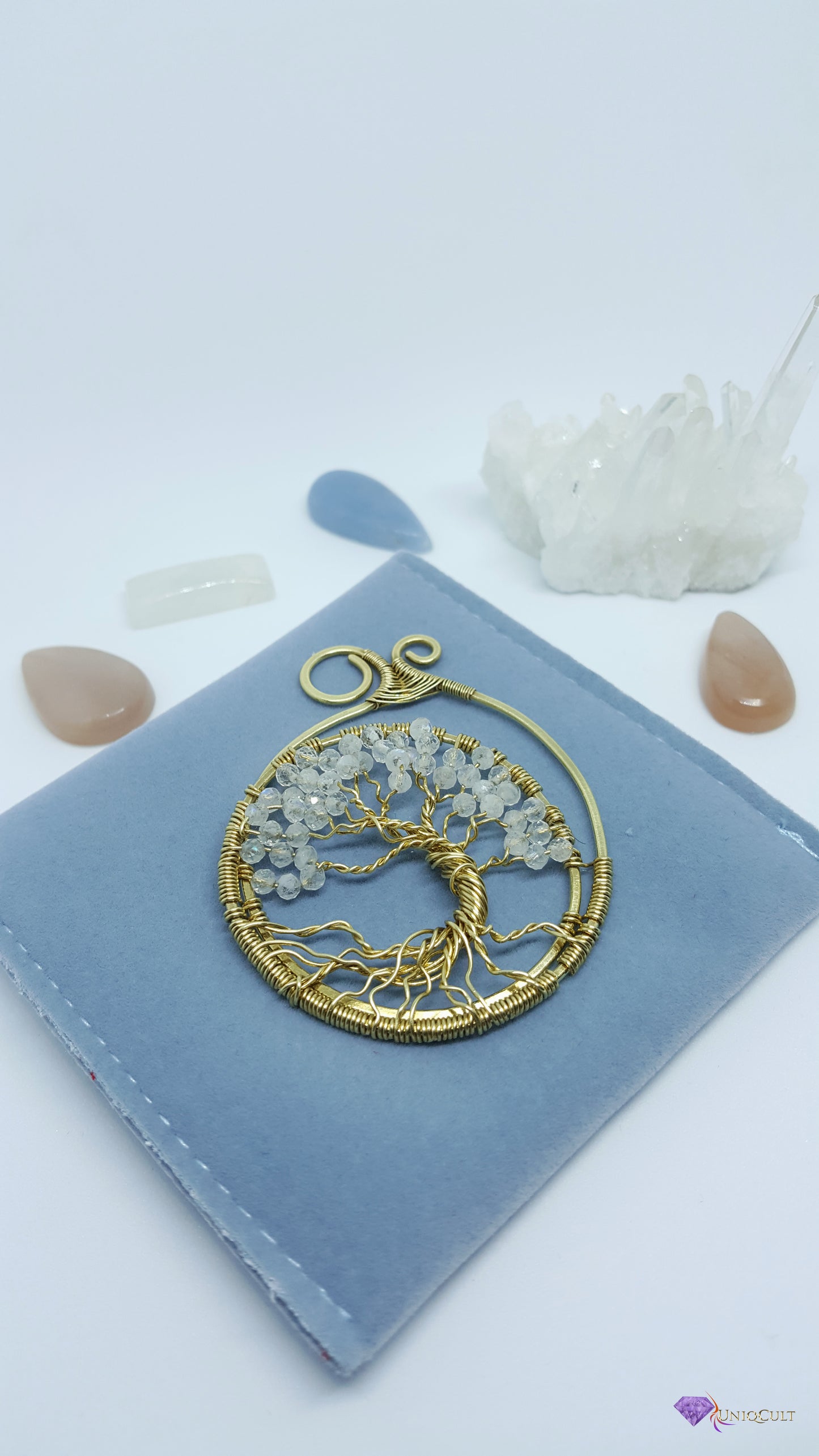 Handmade Brass Wire Moonstone Tree of Life Pendant