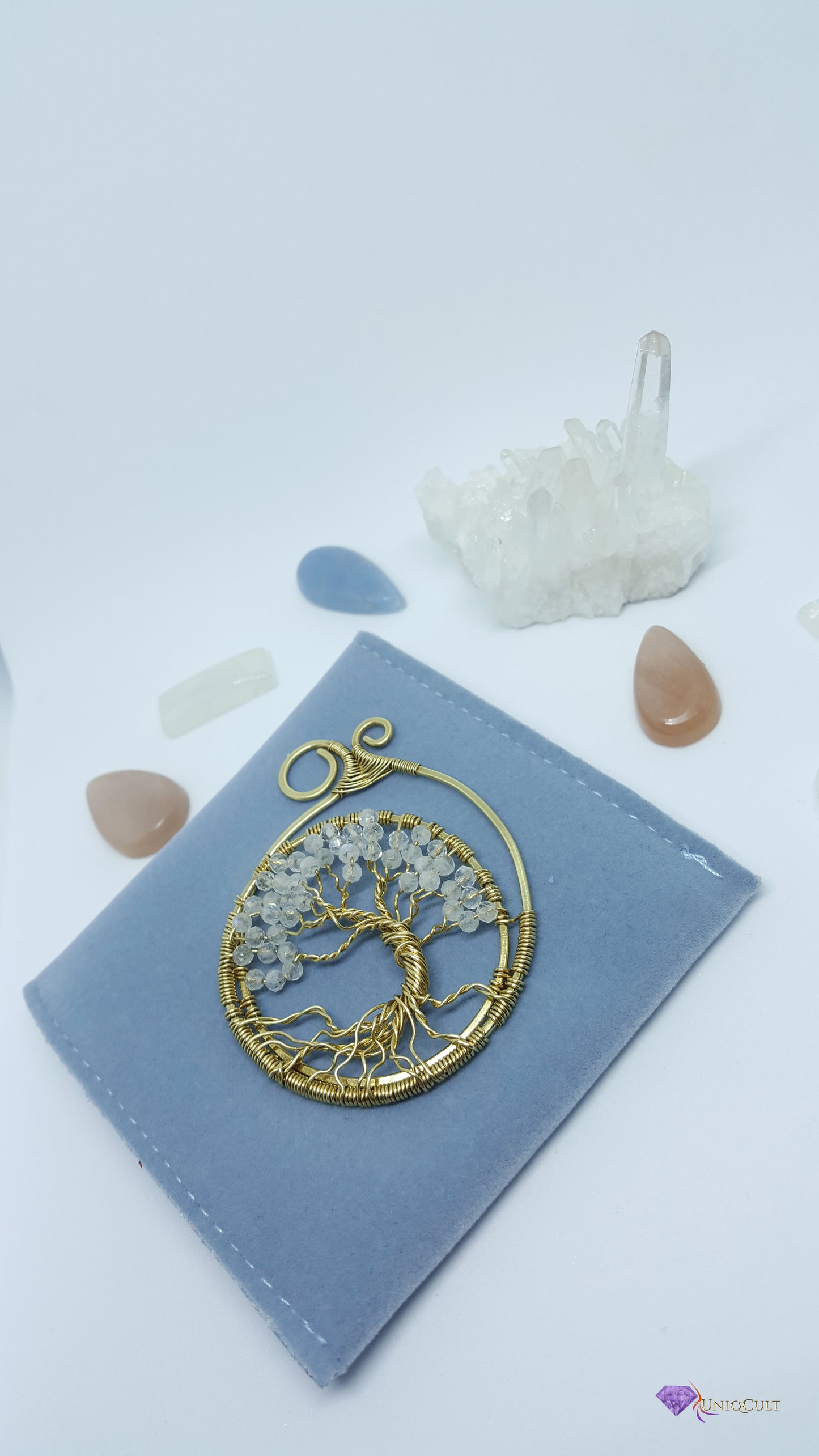 Handmade Brass Wire Moonstone Tree of Life Pendant