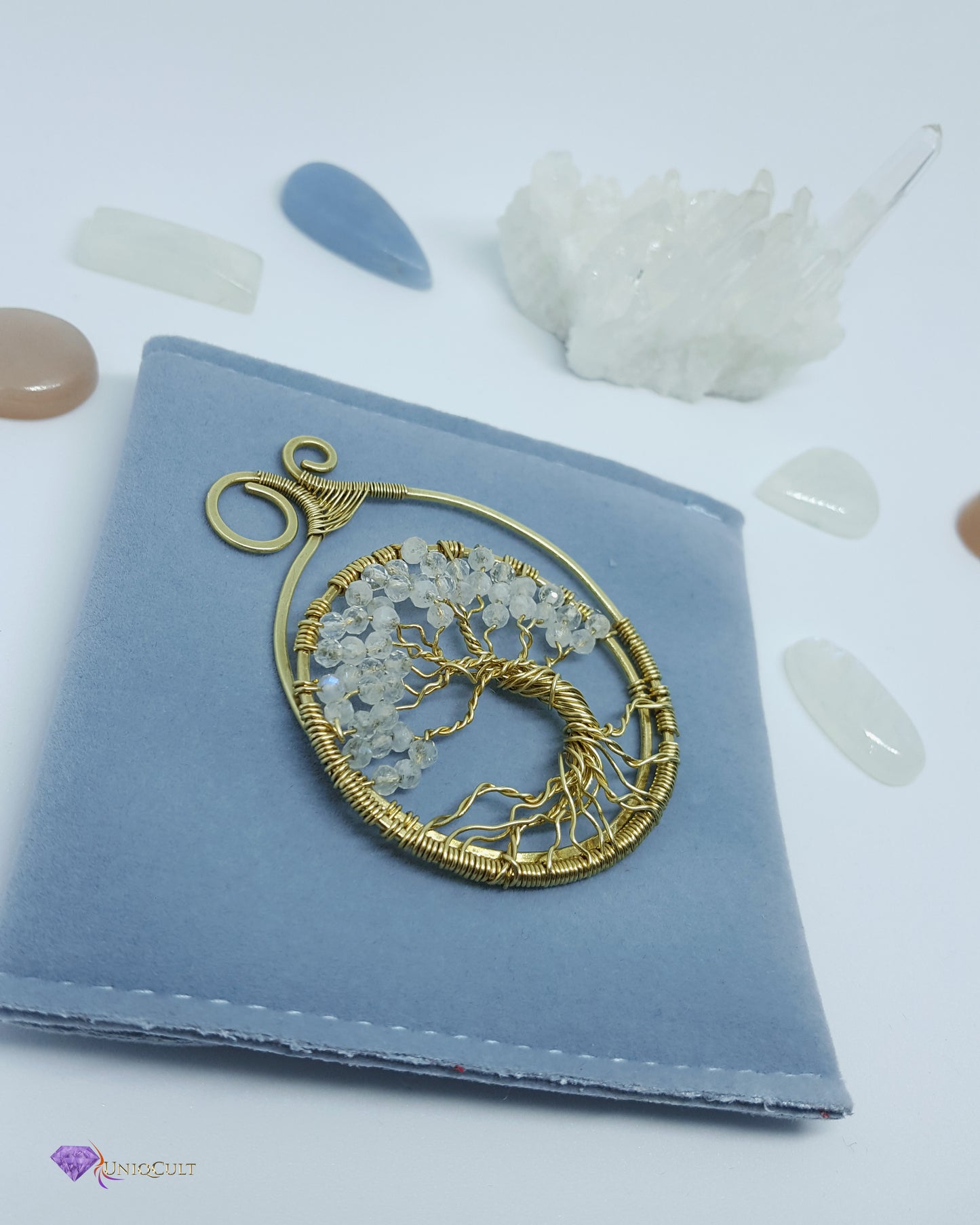 Handmade Brass Wire Moonstone Tree of Life Pendant