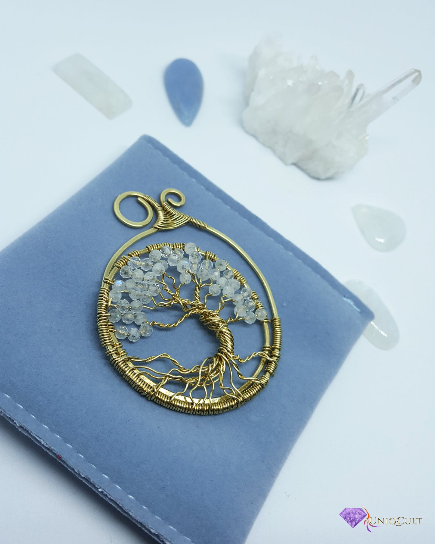 Handmade Brass Wire Moonstone Tree of Life Pendant