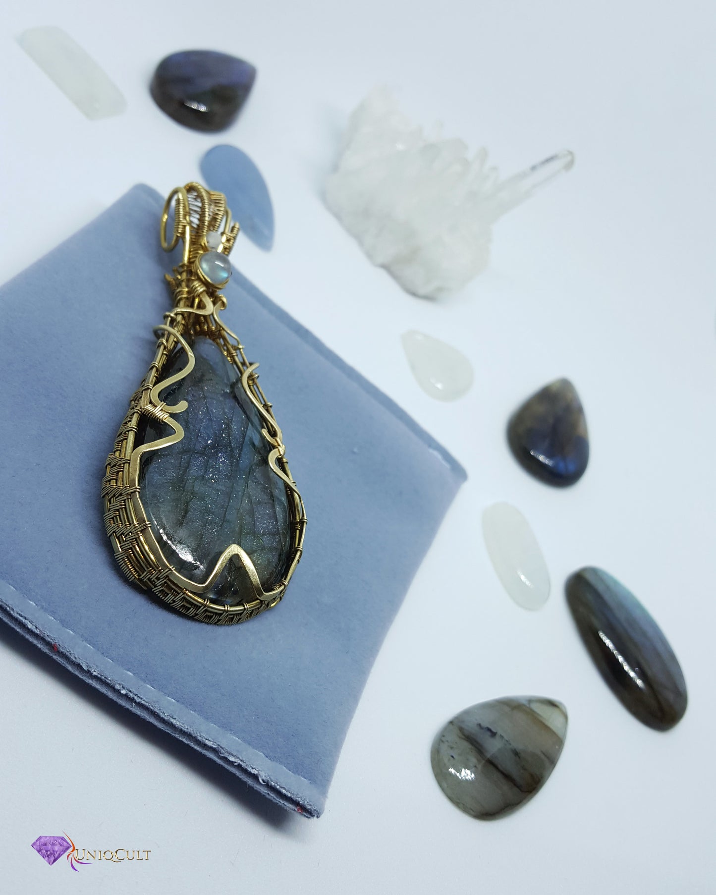 Brass Wire Wrapped Multicoloured Labradorite Gemstone Pendant