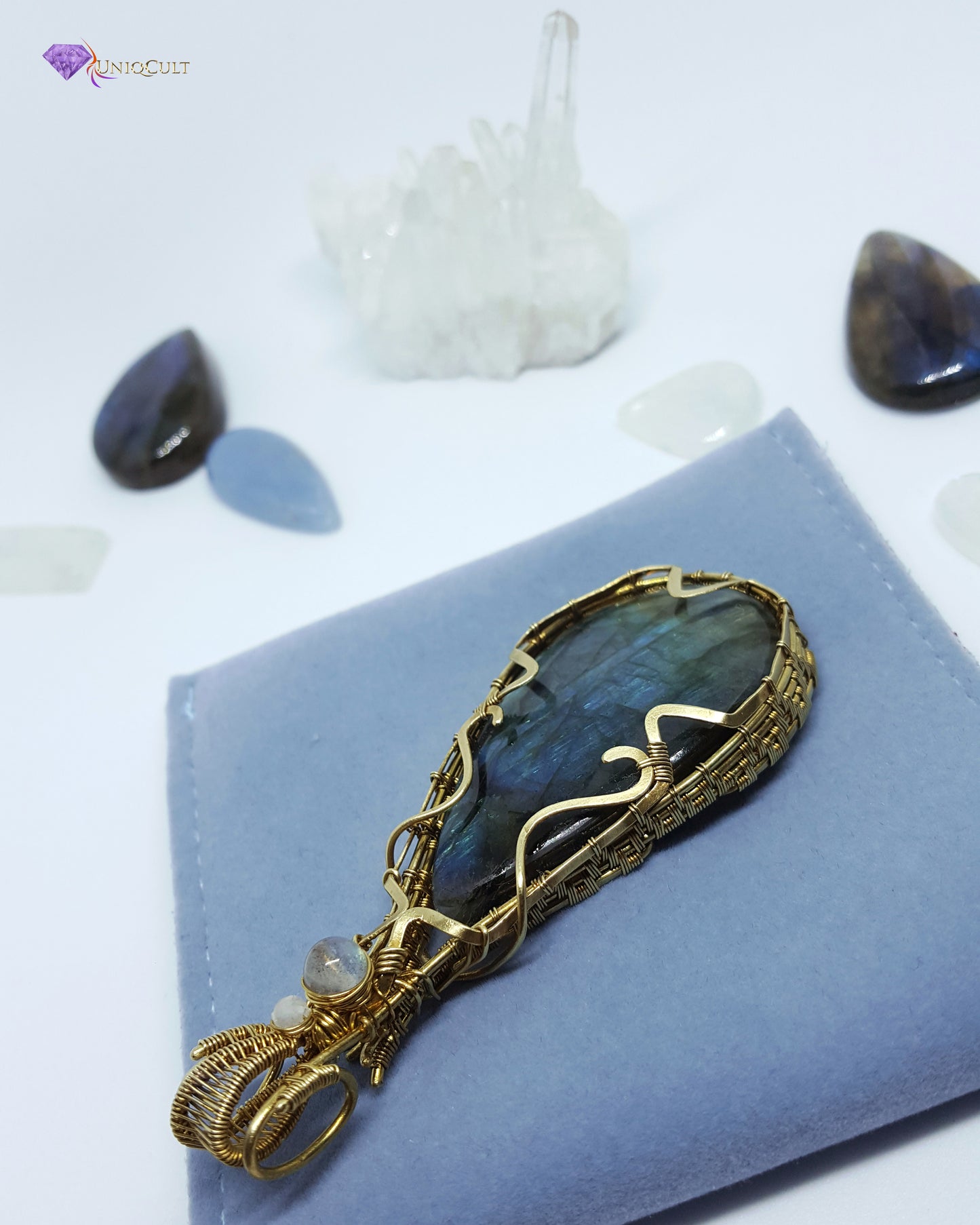 Brass Wire Wrapped Multicoloured Labradorite Gemstone Pendant