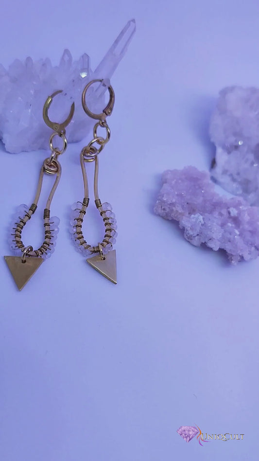 Handmade Edgy Brass Triangle Moonstone Earrings